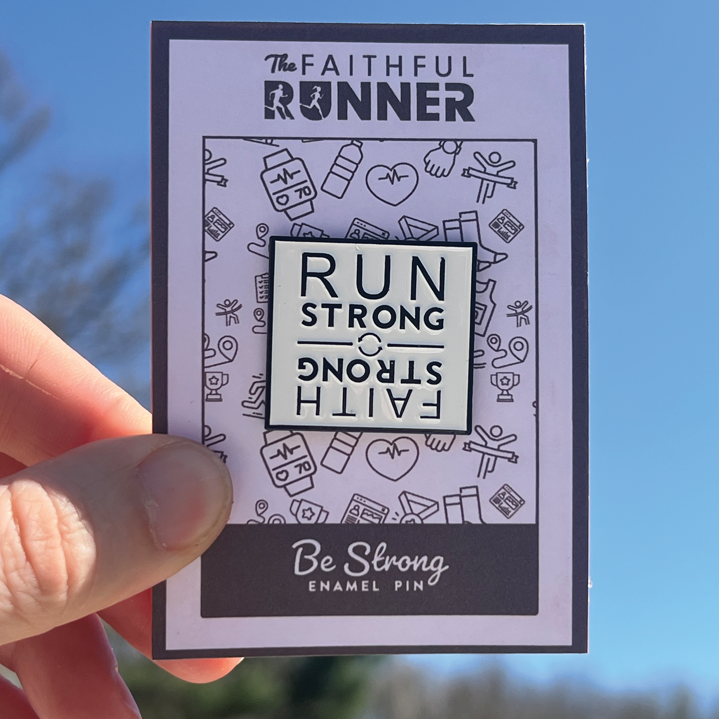 Run Strong, Faith Strong Enamel Pin