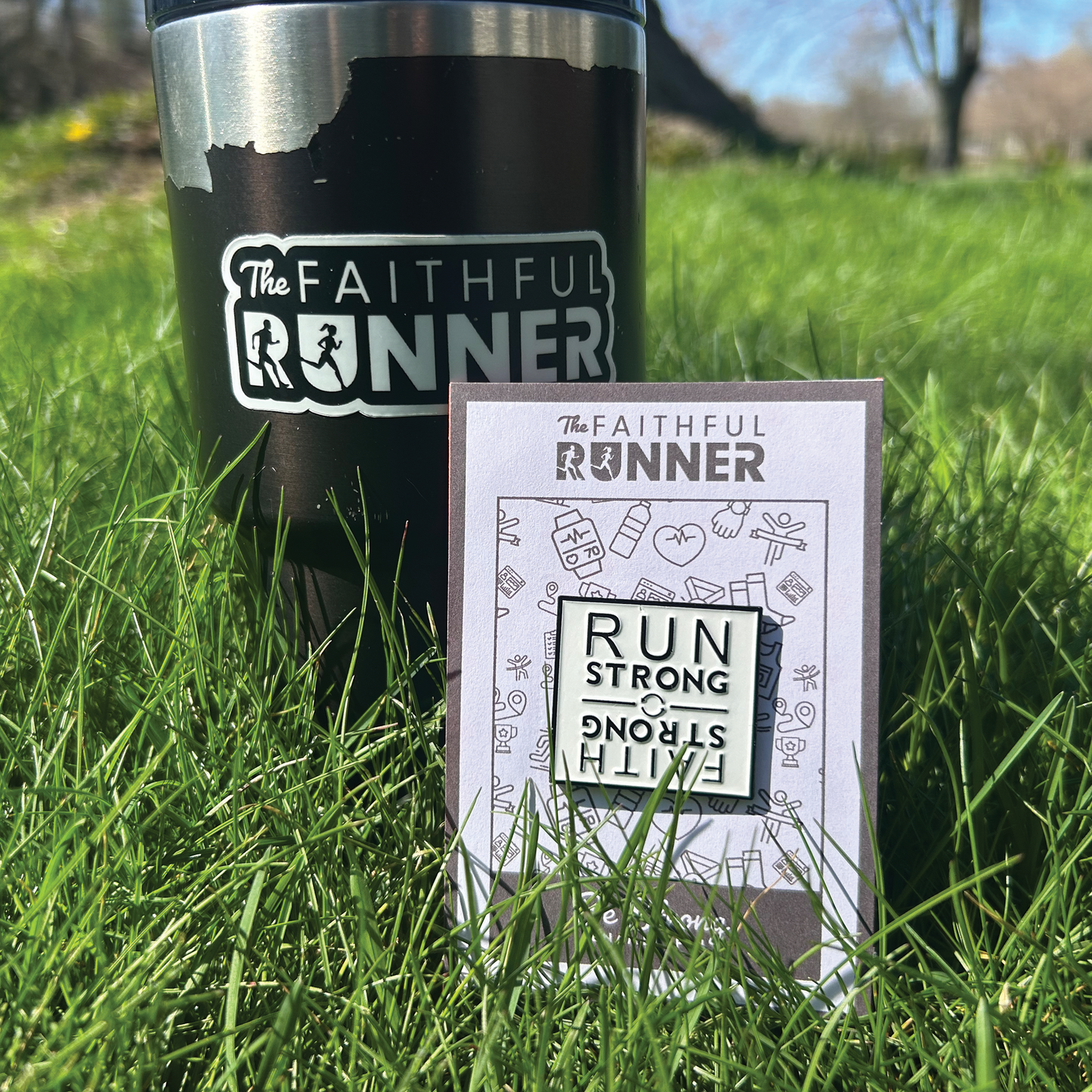 Run Strong, Faith Strong Enamel Pin